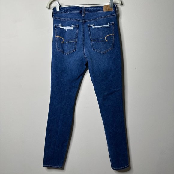 American Eagle Blue Distressed Super Hi-Rise Jegging Jeans Size 6 Regular - Picture 4 of 6
